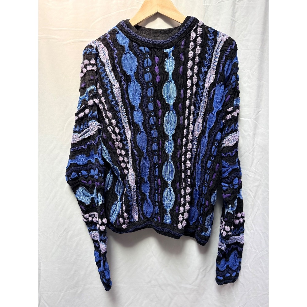 Vintage Tundra Canada 3D Coogi Style Sweater Men's XL 90s Textured Black‎ Blue